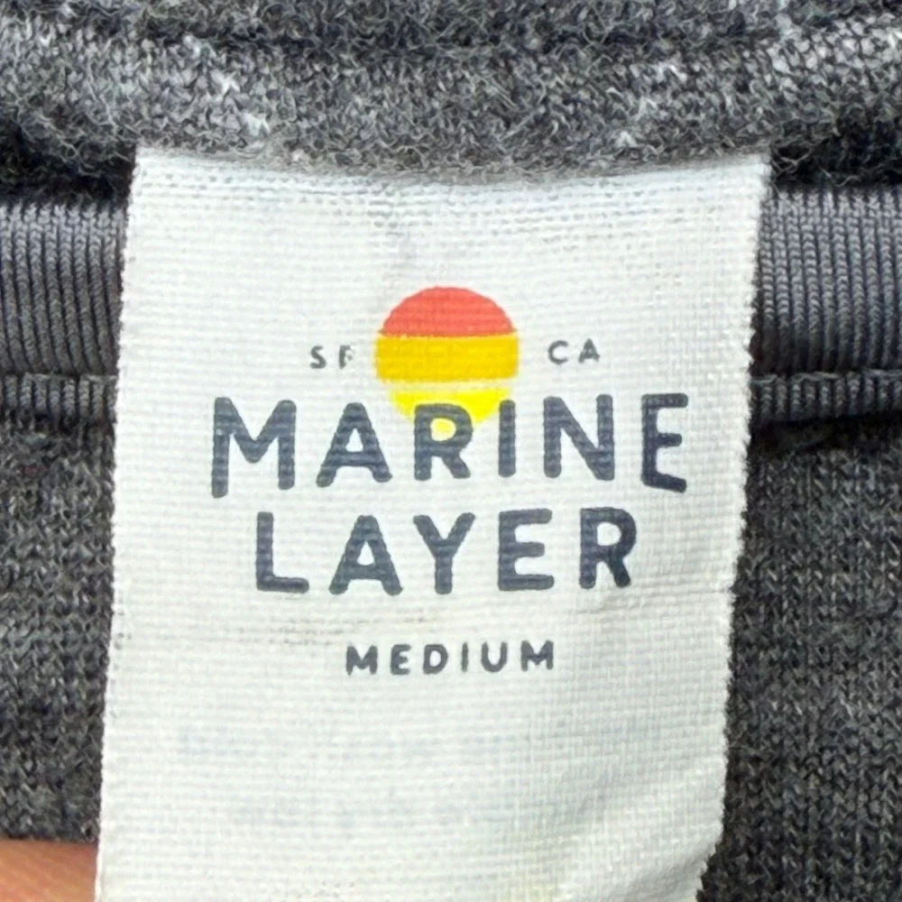 Marine Layer Mens Quilted Snap Mock Neck Pullover Heather Grey Bee Logo Medium